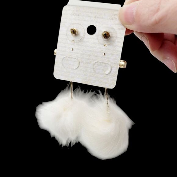 2/$20 Brand New Gold Tone White Furry Earrings - Picture 3 of 7